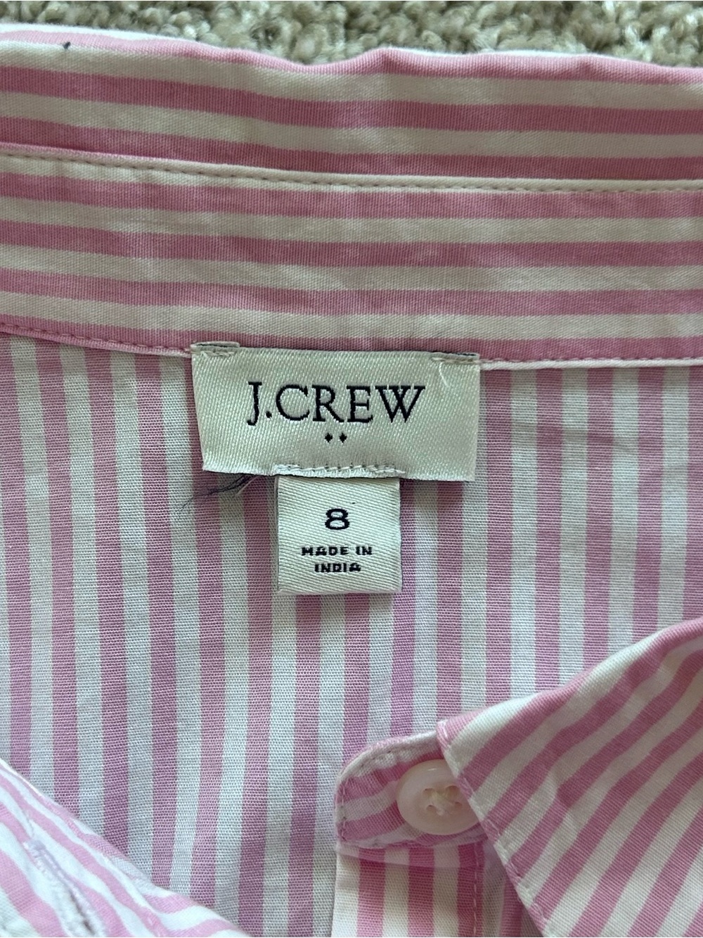 J. Crew Pink White Striped Puff Sleeve Shirtdress Size 8 Cotton Blend Pockets - Picture 8 of 10